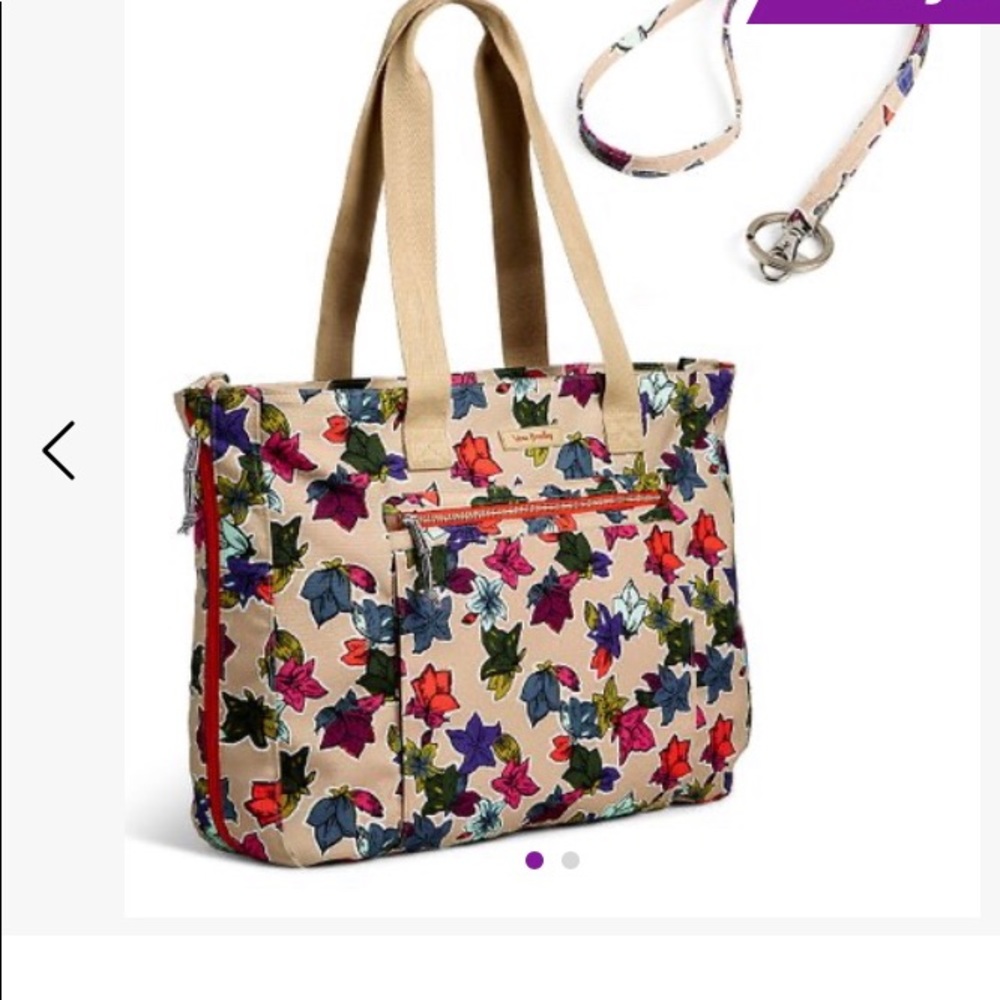 Vera Bradley Floral Tote in Beige with Multicolor Leaves